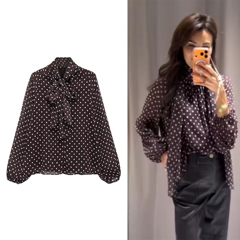 Women'S Formal Wear Blouse - Gepunktetes Damenhemd 2026 Frühling Neu Schleifenbluse