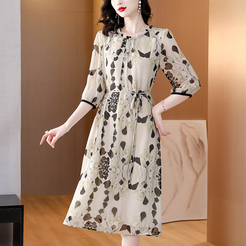 Women Formal Office Wear Tops - Sommerliches florales weißes Seiden-Strand-Midikleid für Damen