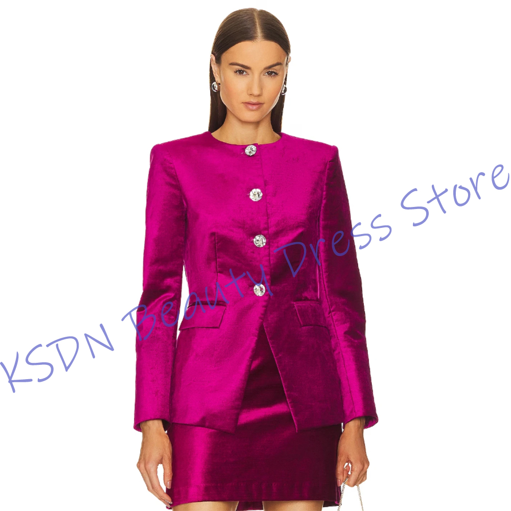 Women Formal Wear With Skirt - Schicker Damen-Einreiher-Anzug in Pink, Satin-Zweiteiler (Jacke
