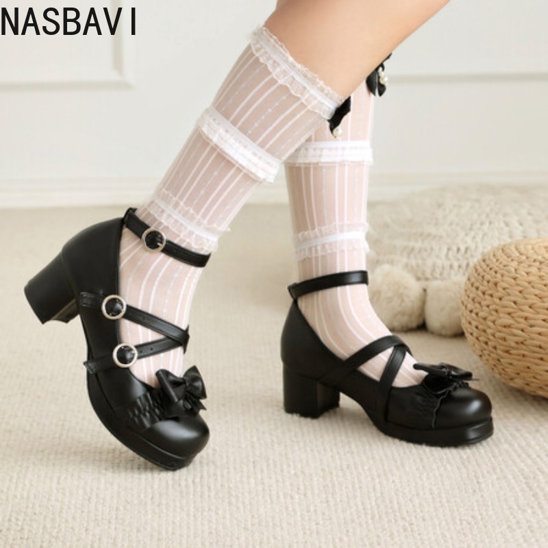 Women Formal Office Wear Tops - NASBAVI Damen-Lolitas-Mary-Janes-Schuhe, elegante Low-Heels-Pumps, Riemen, Weiß,