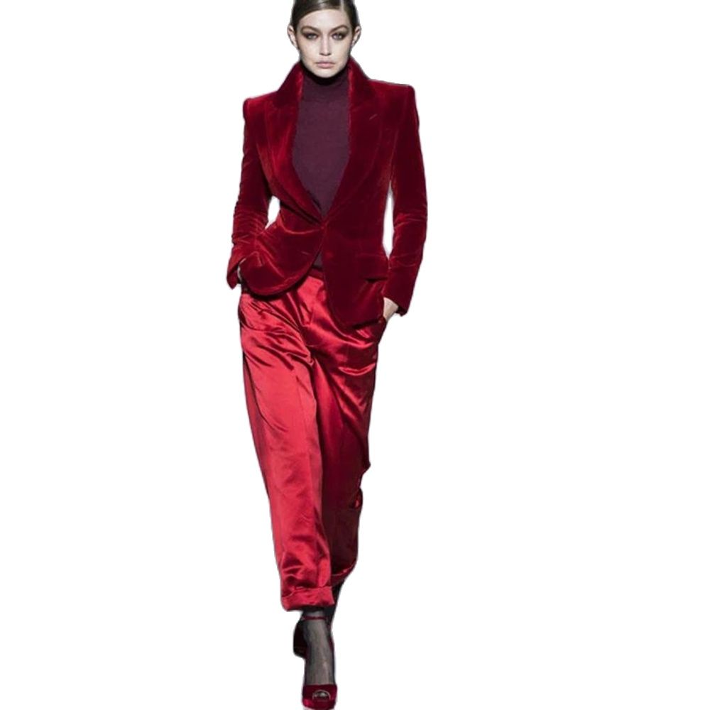 Women'S Red Formal Wear - Frauen Hose Anzüge Wein Rot Samt