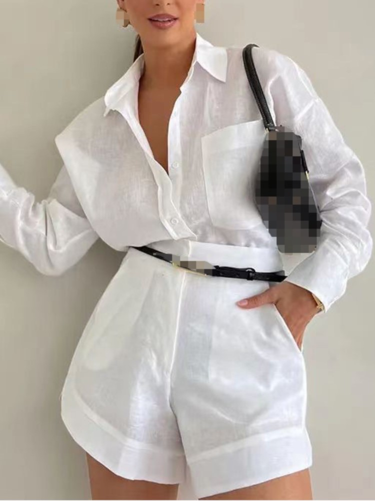 Women'S Formal Wear Blouse - Sommer Lässige Einfache Damen-Outfits, Knopftaschen, Revershemd,