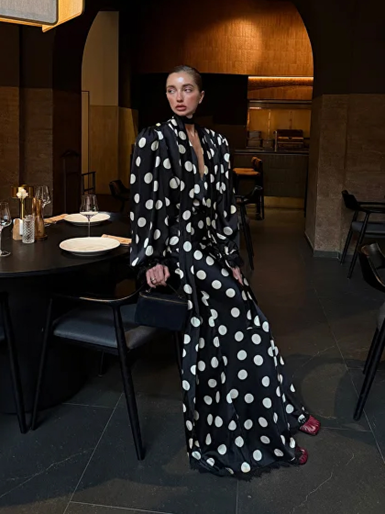 Schwarzes Polka-Dot V-Ausschni – Women'S Formal Wear Blouse Bewertung und Preis