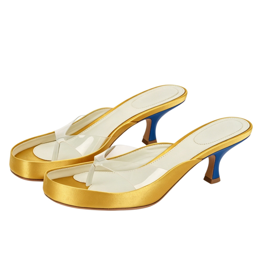 Damen Gold Satin Thong Mules m – Kitten Heel Women Bewertung und Preis